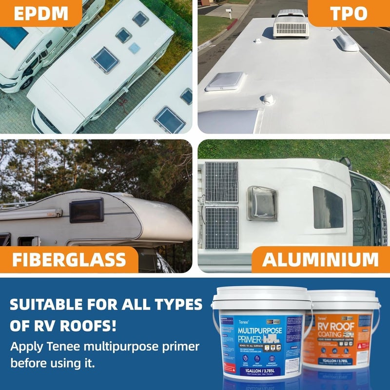 Tenee 1 Gallon RV Roof Coating White with Brush, Towel, Solar Reflective Sealant for Easy Insulation & Leak Repair, Liquid Flexible Rubber Camper RV Roof Sealant for Metal Building, Trailer, Motorhome - Image 4